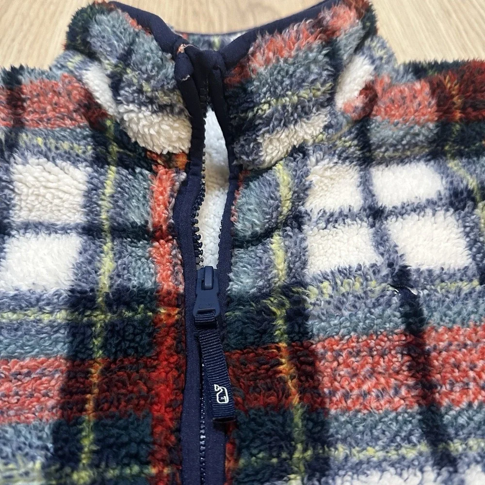 Vineyard Vines Boys Sherpa Fleece 1/4 Zip Jacket Tartan Plaid Size L 16 Holiday